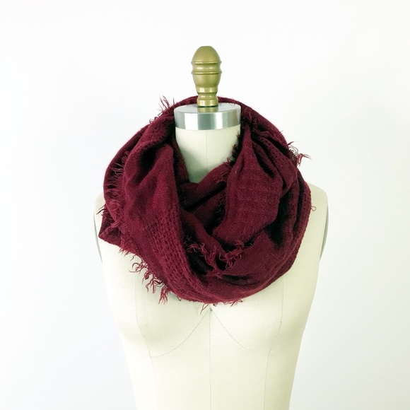Boutique Accessories - Maroon Woven Infinty Scarf Red Winter Cozy Fringe